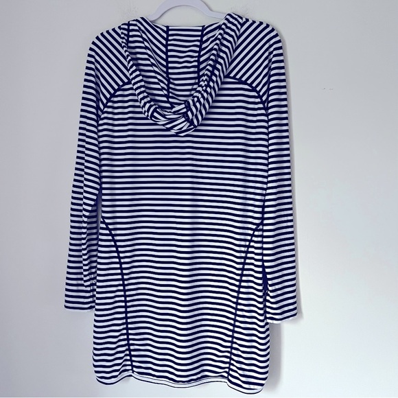 Coolibar Seacoast Swim Cover-Up Hooded Dress Black & White Stripe Beachy Coastal - Picture 13 of 16